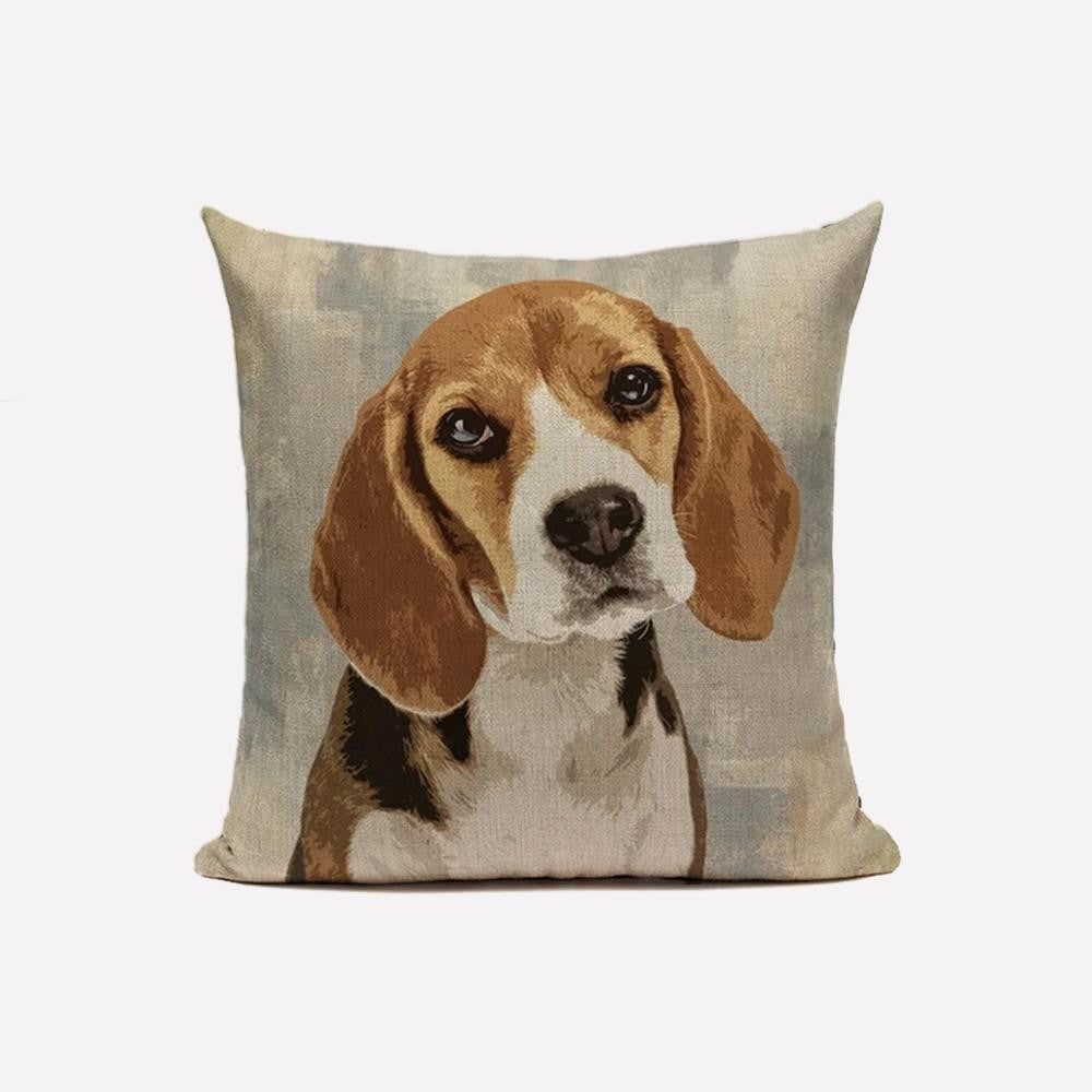 HKM-234067 Modern Chinese Printed Dog Pattern Linen Pillowcase with Hidden Zipper Closure