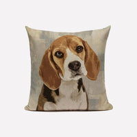 HKM-234067 Modern Chinese Printed Dog Pattern Linen Pillowcase with Hidden Zipper Closure