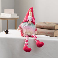 HKM-234067 Pink and White Striped Plush Rudolf Doll for Christmas Window Decoration