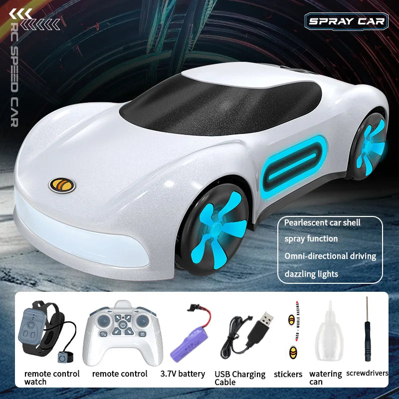 HKM-234195 2.4GHz Gesture Sensing Remote Control Electric Spray Stunt Car with Flashing Lights - Indoor/Outdoor RC Drift Vehicle
