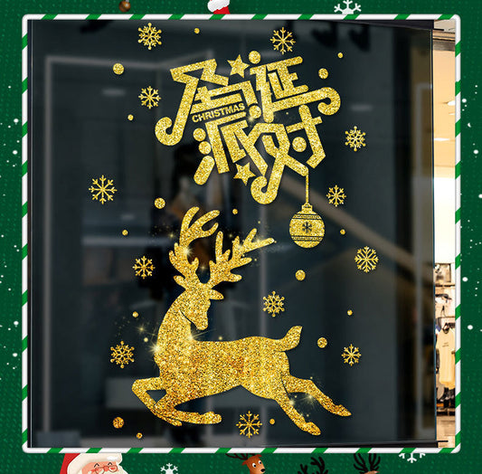 HKM-234387 Self-Adhesive Christmas Decoration Wall Stickers in Golden Design - 45x60CM & 53x37.2CM