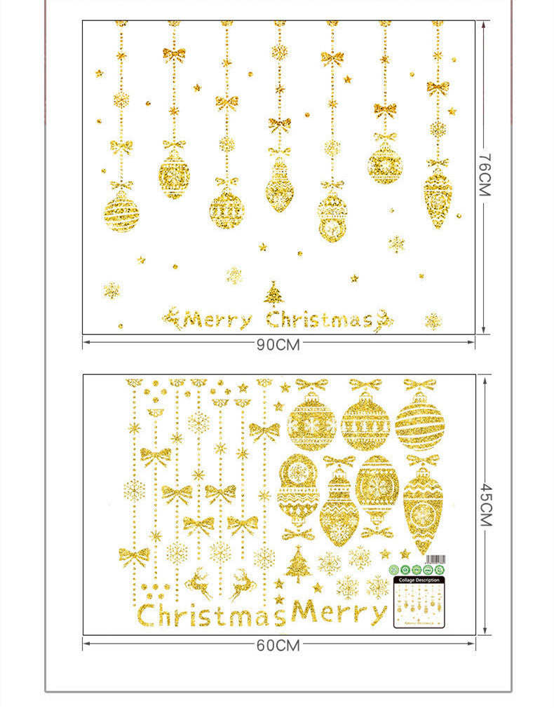 HKM-234387 Self-Adhesive Christmas Decoration Wall Stickers in Golden Design - 45x60CM & 53x37.2CM