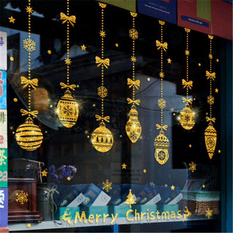 HKM-234387 Self-Adhesive Christmas Decoration Wall Stickers in Golden Design - 45x60CM & 53x37.2CM