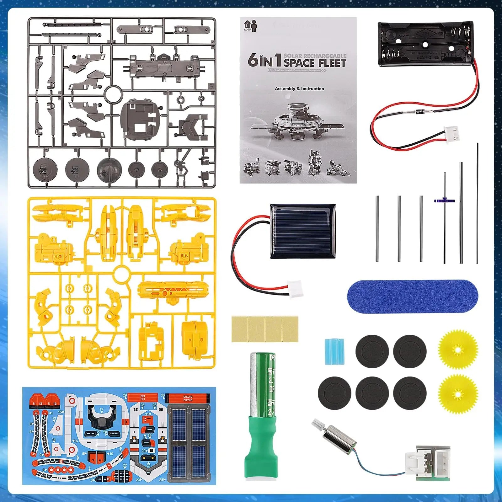HKM-234451 6-in-1 Educational Solar Robot Toys for STEM Projects - Solar-Powered Space Kits