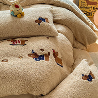 HKM-234579 Cozy Cartoon-Themed Cashmere Winter Bedding Set - Extra Thick, Four-Piece Collection