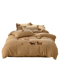 HKM-234579 Cozy Cartoon-Themed Cashmere Winter Bedding Set - Extra Thick, Four-Piece Collection