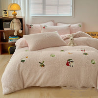 HKM-234579 Cozy Cartoon-Themed Cashmere Winter Bedding Set - Extra Thick, Four-Piece Collection