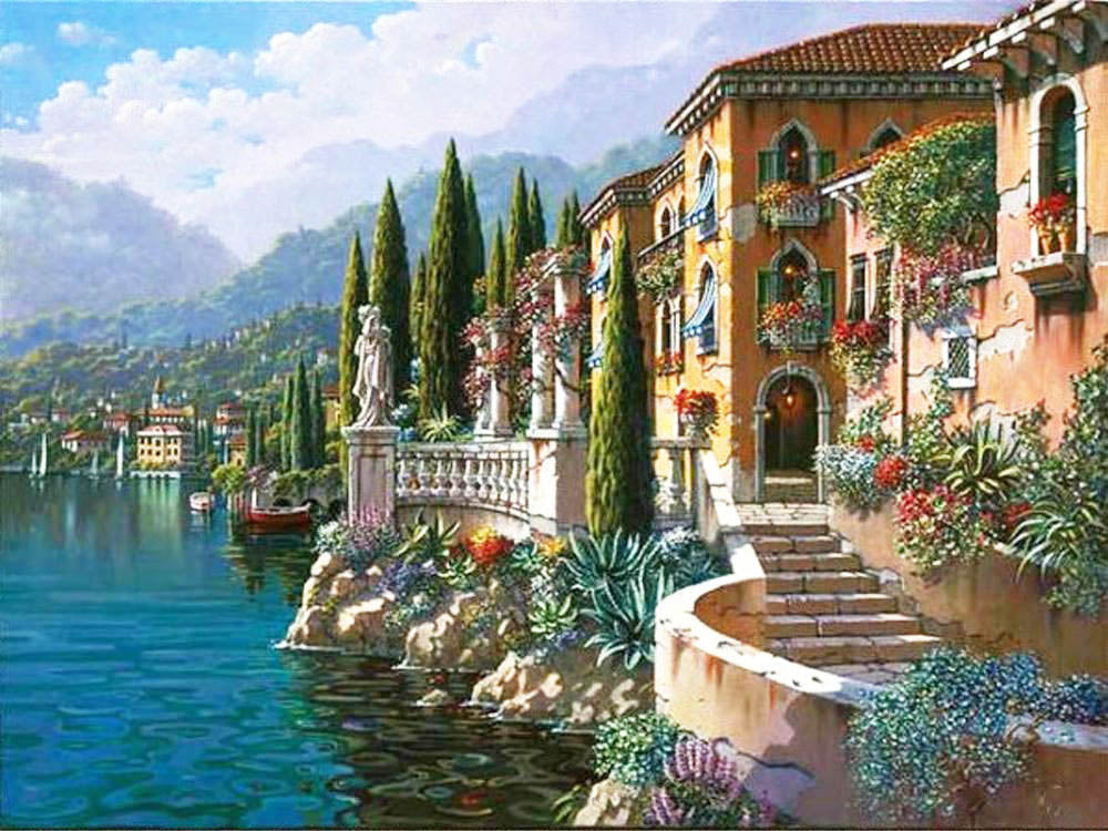 HKM-234771 Seaside Town 5D Diamond Mosaic Embroidery Kit for Home Decoration