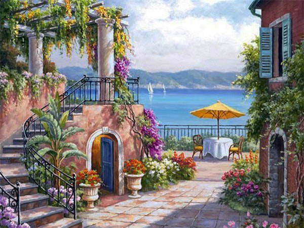 HKM-234771 Seaside Town 5D Diamond Mosaic Embroidery Kit for Home Decoration