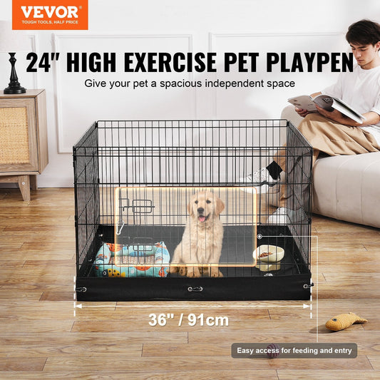 HKM-234963 Foldable 4-Panel Metal Dog Playpen with Waterproof Ground Mat, 36" x 36" for Small Pets