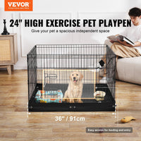 HKM-234963 Foldable 4-Panel Metal Dog Playpen with Waterproof Ground Mat, 36" x 36" for Small Pets