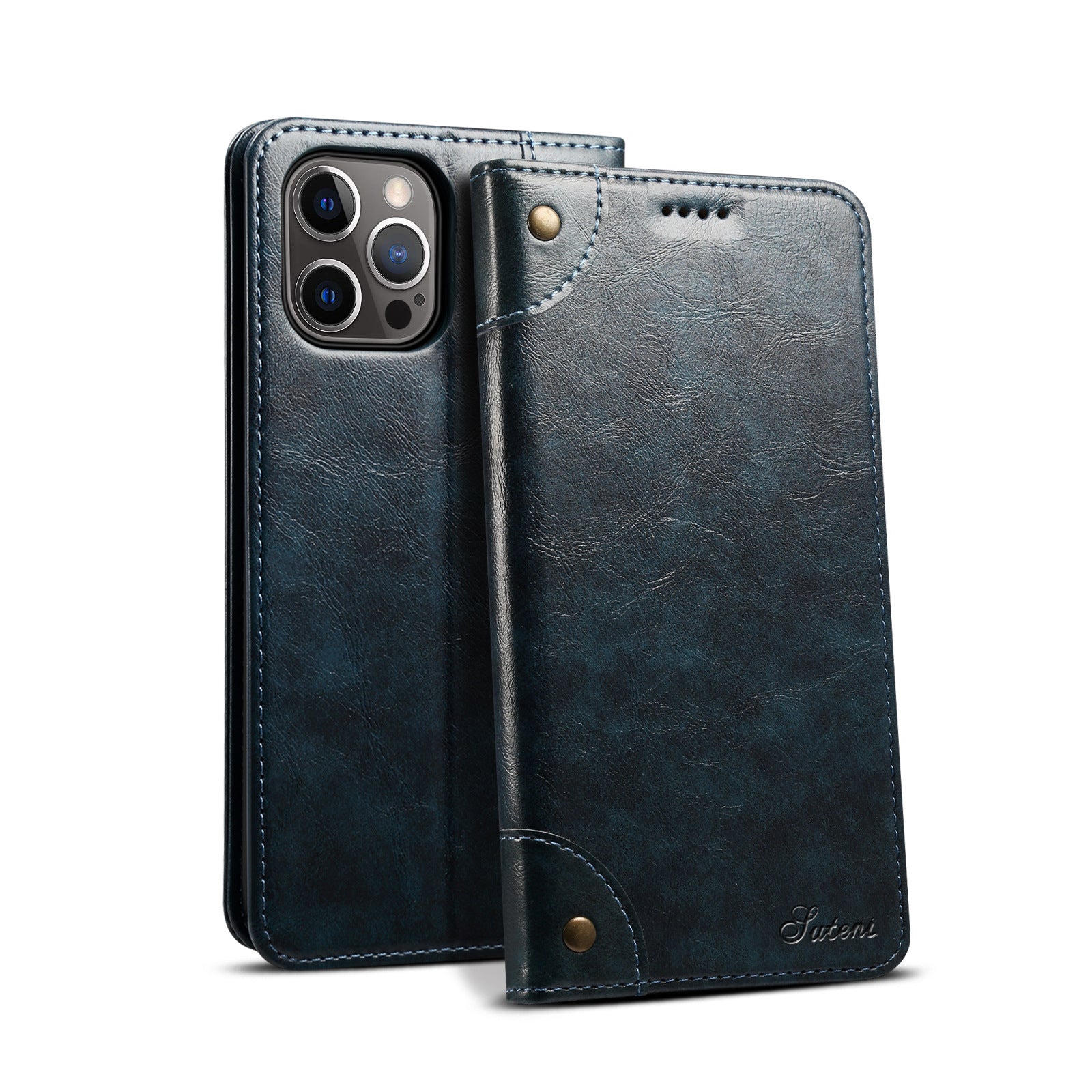 HKM-235027 Stylish Flip Magnetic Card Holder Leather Phone Case for iPhone Models