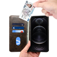 HKM-235027 Stylish Flip Magnetic Card Holder Leather Phone Case for iPhone Models