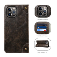 HKM-235027 Stylish Flip Magnetic Card Holder Leather Phone Case for iPhone Models