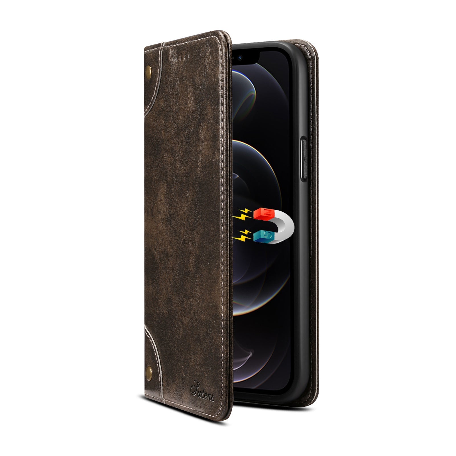 HKM-235027 Stylish Flip Magnetic Card Holder Leather Phone Case for iPhone Models