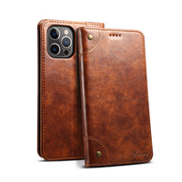 HKM-235027 Stylish Flip Magnetic Card Holder Leather Phone Case for iPhone Models