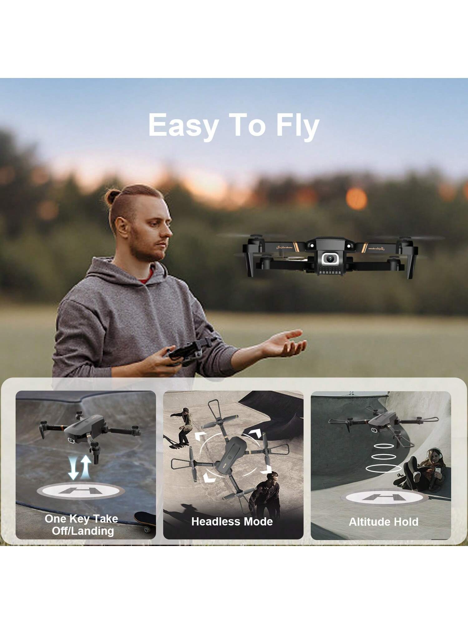 HKM-235283 Foldable Mini Drone with 1080P HD Camera, 3 Batteries, Remote-Controlled Quadcopter for Kids and Adults