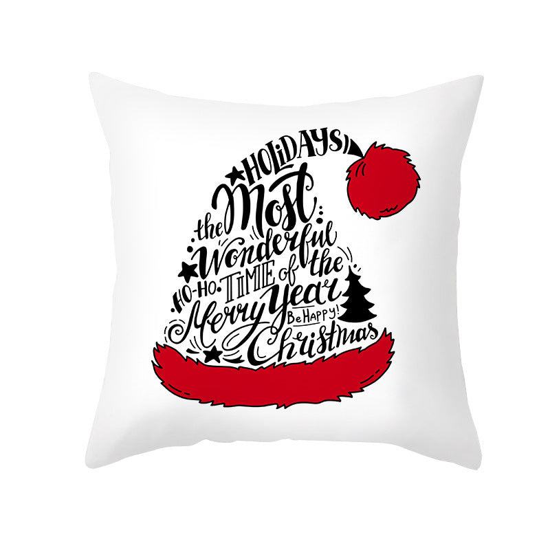 KTX-235603 Cartoon Christmas Pillowcase for Sofa or Office Cushion, 45x45cm, Peach Skin Fabric