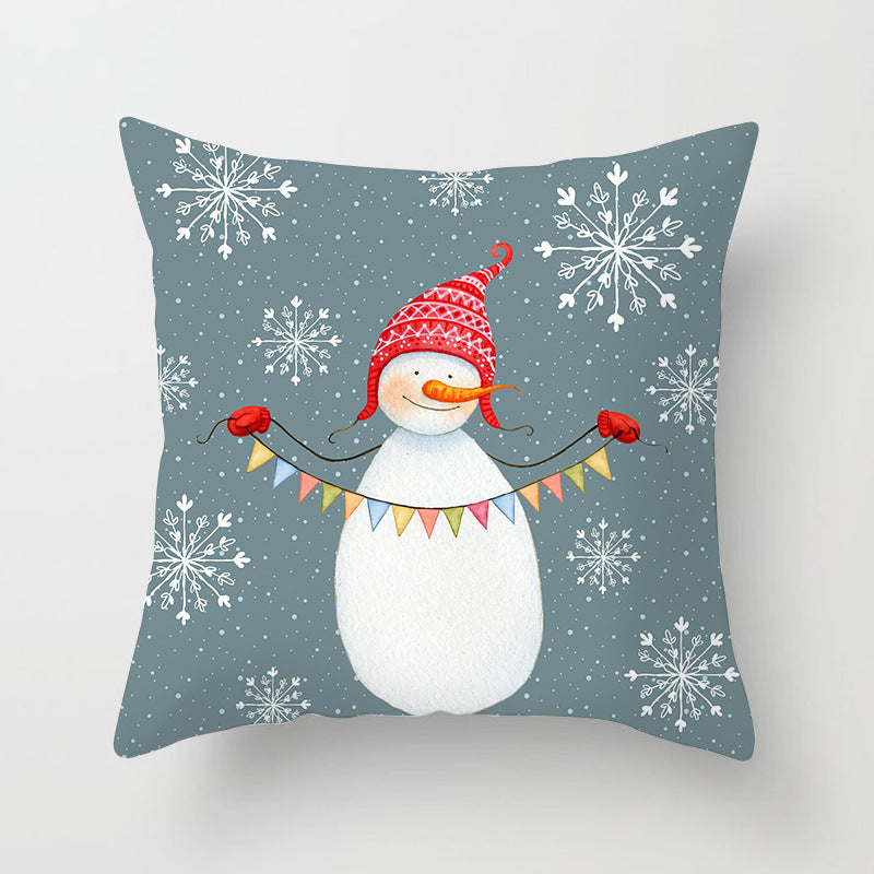 KTX-235603 Cartoon Christmas Pillowcase for Sofa or Office Cushion, 45x45cm, Peach Skin Fabric