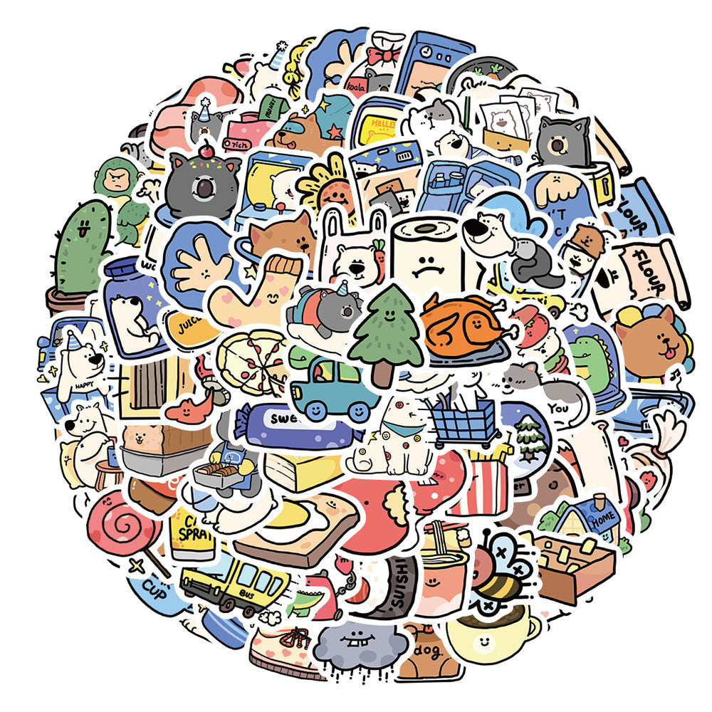 HKM-235795 Cute Cartoon Animal Stickers for Luggage, Journals, and Books - Pack of 100 Sheets