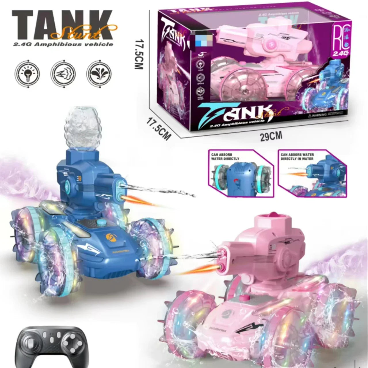 HKM-235923 Amphibious Remote Control Toy Car with 360-Degree Rotation and Water Spray Function