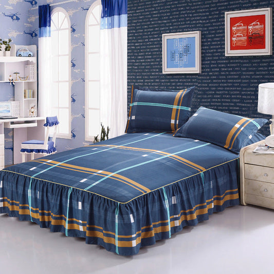HKM-235923 Three-Piece Modern Bed Skirt and Bedspread Set in Plant and Flower Design, 150x200cm