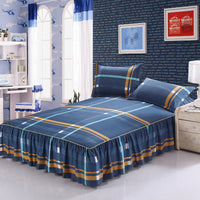 HKM-235923 Three-Piece Modern Bed Skirt and Bedspread Set in Plant and Flower Design, 150x200cm