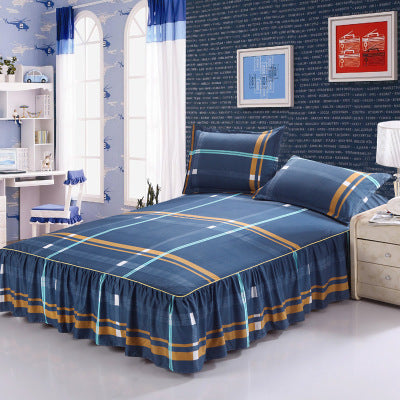 HKM-235923 Three-Piece Modern Bed Skirt and Bedspread Set in Plant and Flower Design, 150x200cm