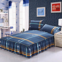 HKM-235923 Three-Piece Modern Bed Skirt and Bedspread Set in Plant and Flower Design, 150x200cm