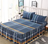 HKM-235923 Three-Piece Modern Bed Skirt and Bedspread Set in Plant and Flower Design, 150x200cm