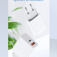 HKM-235987 FDGAO 18W PD Fast Charging Plug with Dual USB Typ-C Ports for Apple 12 Mobile Phones