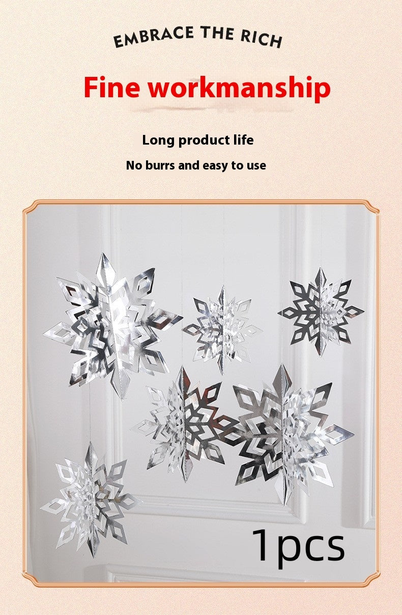 HKM-236051 3D Mini Christmas Flag Scene Show Window Pendant – Various Colors and Snowflake Designs in Paper