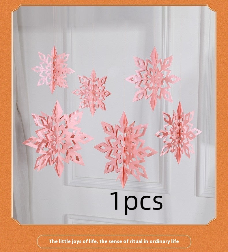 HKM-236051 3D Mini Christmas Flag Scene Show Window Pendant – Various Colors and Snowflake Designs in Paper