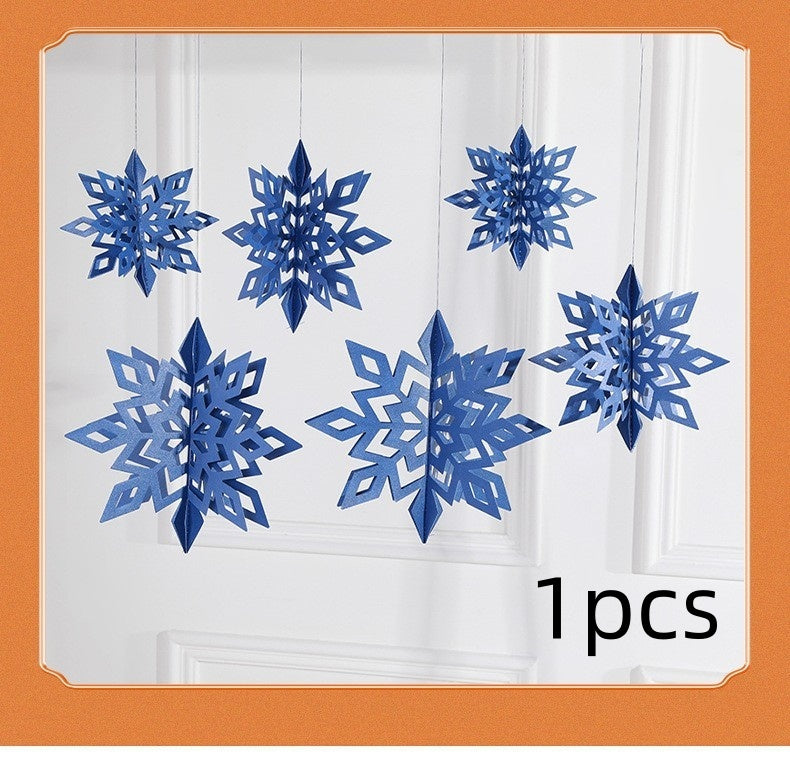 HKM-236051 3D Mini Christmas Flag Scene Show Window Pendant – Various Colors and Snowflake Designs in Paper