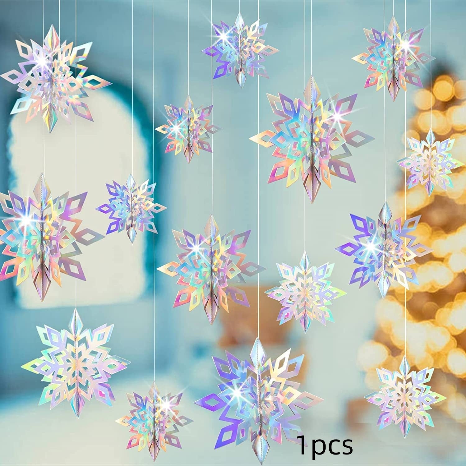 HKM-236051 3D Mini Christmas Flag Scene Show Window Pendant – Various Colors and Snowflake Designs in Paper