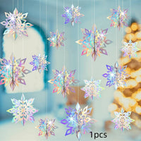 HKM-236051 3D Mini Christmas Flag Scene Show Window Pendant – Various Colors and Snowflake Designs in Paper