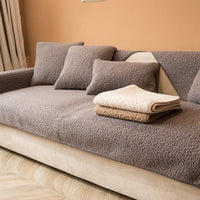 HKM-236307 Thickened Plush Sofa Cover for All-Season Comfort in Solid Colors