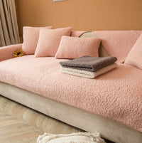 HKM-236307 Thickened Plush Sofa Cover for All-Season Comfort in Solid Colors