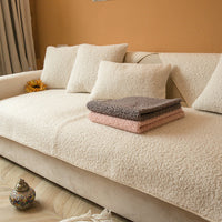 HKM-236307 Thickened Plush Sofa Cover for All-Season Comfort in Solid Colors