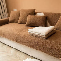 HKM-236307 Thickened Plush Sofa Cover for All-Season Comfort in Solid Colors