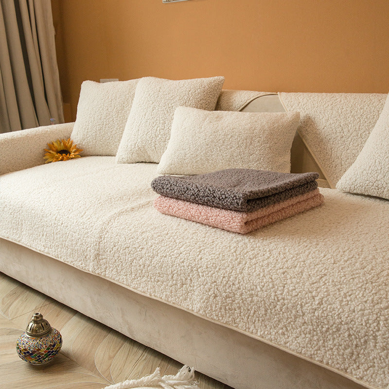 HKM-236307 Thickened Plush Sofa Cover for All-Season Comfort in Solid Colors