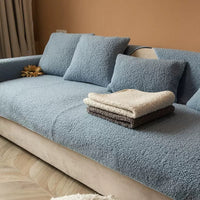 HKM-236307 Thickened Plush Sofa Cover for All-Season Comfort in Solid Colors