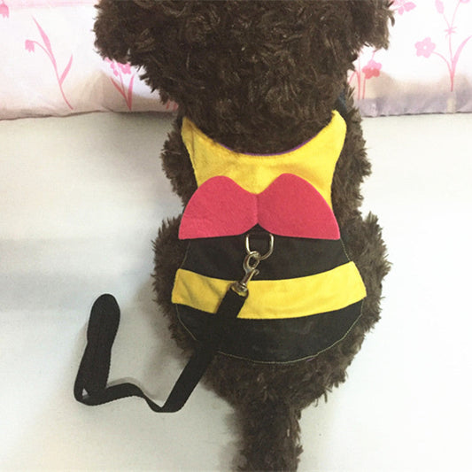 HKM-236435 Bee-Themed Cat Walking Chest Harness - Brushed Cloth, Multiple Sizes Available