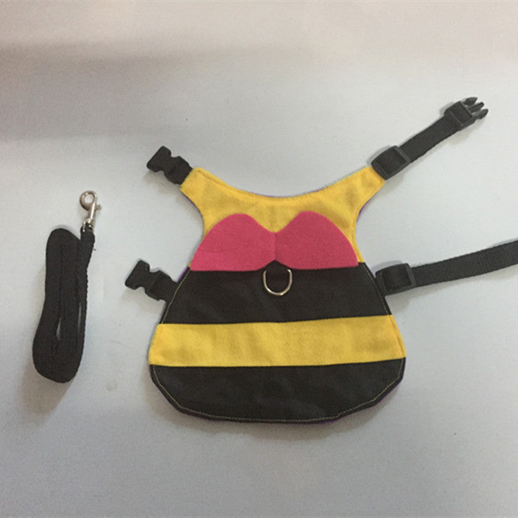 HKM-236435 Bee-Themed Cat Walking Chest Harness - Brushed Cloth, Multiple Sizes Available
