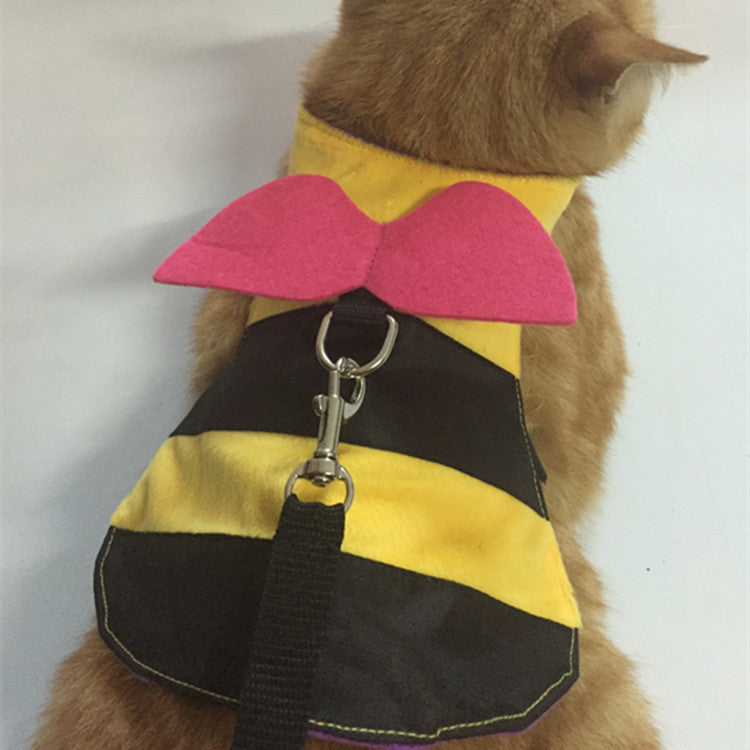 HKM-236435 Bee-Themed Cat Walking Chest Harness - Brushed Cloth, Multiple Sizes Available