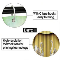 HKM-236627 Waterproof Swan Shower Curtain Set with Bath Mats and U-Shaped Door Mat