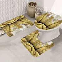HKM-236627 Waterproof Swan Shower Curtain Set with Bath Mats and U-Shaped Door Mat