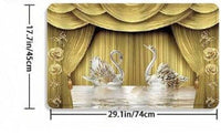 HKM-236627 Waterproof Swan Shower Curtain Set with Bath Mats and U-Shaped Door Mat