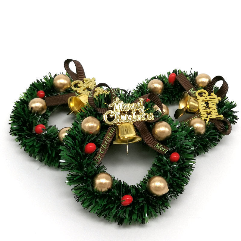 HKM-236691 Mini Christmas Wreath Decoration with Iron Bell and Ribbon, Ideal for Holiday Baking Decor