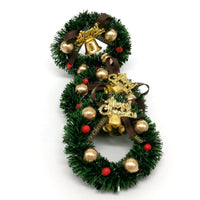 HKM-236691 Mini Christmas Wreath Decoration with Iron Bell and Ribbon, Ideal for Holiday Baking Decor